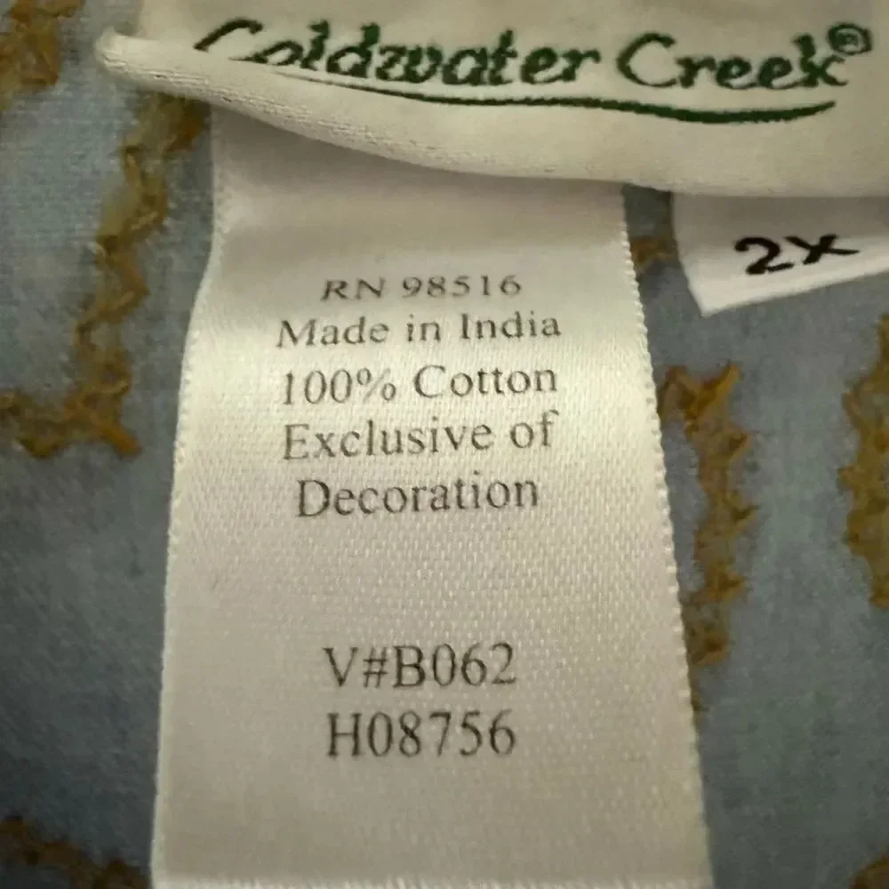 Coldwater Creek Blue and Gold Embroidered Shirt